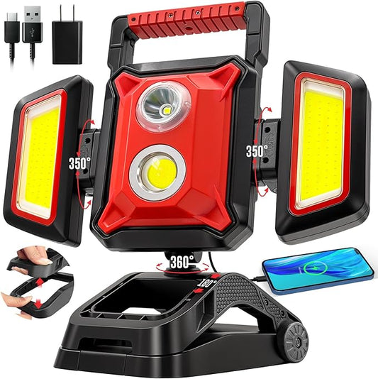 SYLSTAR 40W Rechargeable Work Light, 4000LM Magnetic Work Light with Foldable&360° Rotatable Floodlights, Big Clamp, 5 Light Modes, Portable Work Lights for Jobsite Workshop Car Repairing