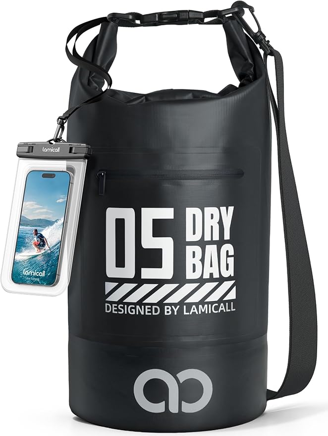 Lamicall Dry Bag Waterproof Backpack - [Zippered Pocket] 5L/10L/20L/30L/40L Roll Top Waterproof Bag with Water Proof Phone Pouch, Floatable Drybag for Swimming, Boating, Kayaking, Camping, Beach
