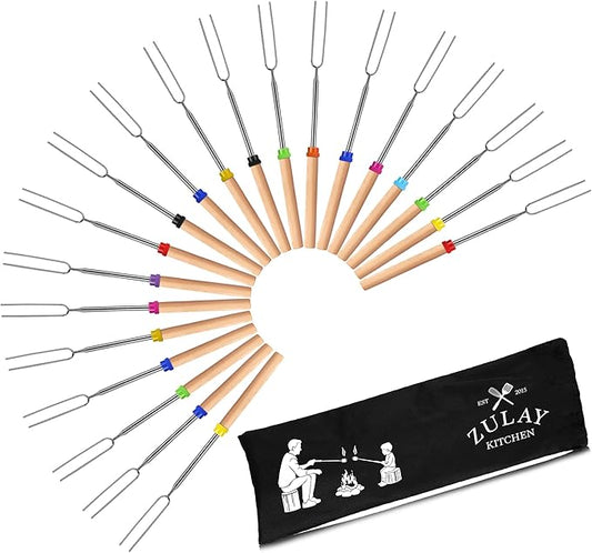 Zulay Sturdy Marshmallow Sticks for Fire Pit Extra Long - Great Smores Sticks Smores Kit for Fire Pit - Marshmallow Roasting Skewers - Hot Dog Fork Bonfire Glamping Camping Accessory 32" Value 20 Pack