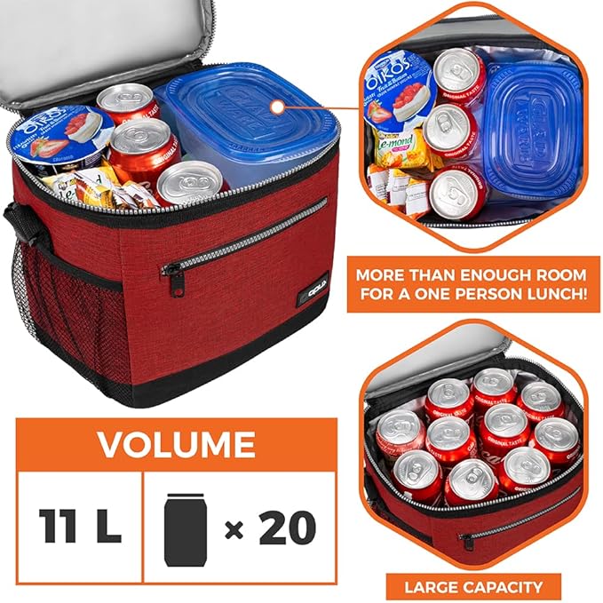 opux Extra Large Insulated Lunch Box Men Women, Lunch Bag for Work, Leakproof Soft Cooler Tote Adult, Lunch Pail, Picnic Beach Collapsible Food Bag with Shoulder Strap, Red