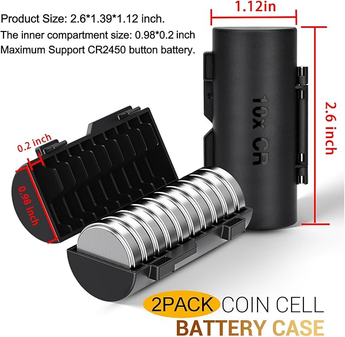 KIWIFOTOS (2 Pack) CR2032 Coin Cell Battery Case Organizer Holds 20pcs CR2032 CR2025 CR2016 CR2320 CR2325 CR2330 CR2335 CR2354 CR2412 CR2430 CR2450 Button Batteries Holder (Battery Not Included)