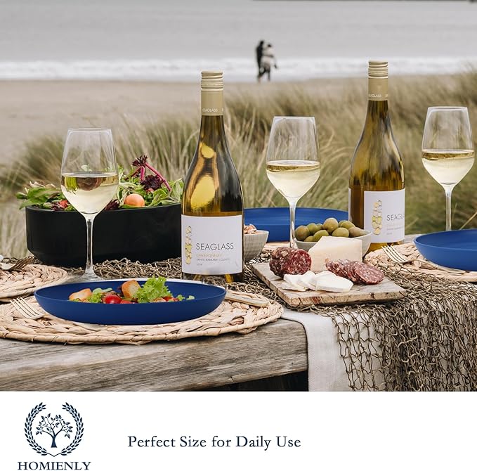 Homienly Wheat Straw Dinner Plates Set of 8-8 inch for Salad, Dessert, Appetizer, Pancakes - Unbreakable, Kitchen Essentials (Blue Series)