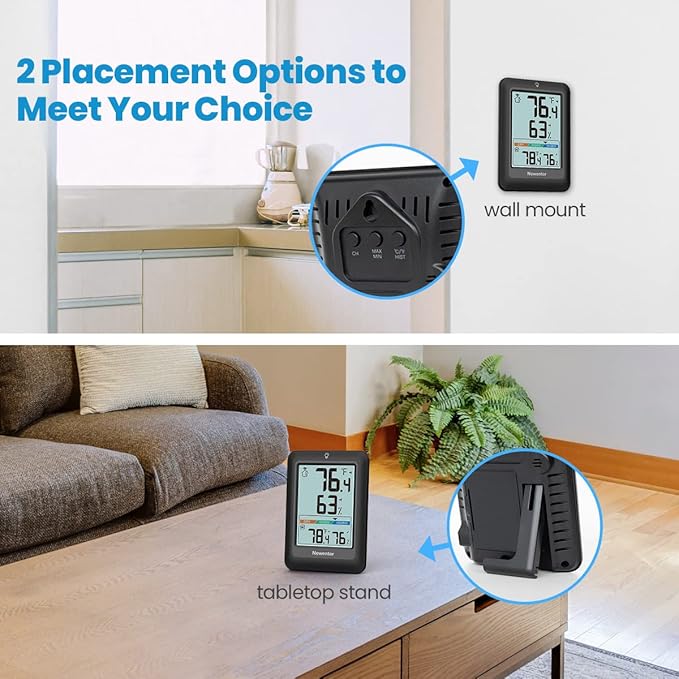 Newentor Indoor Outdoor Thermometer Wireless, Weather Stations Wireless Indoor Outdoor, Outdoor Thermometers for Patio House, Black with 1 Sensor