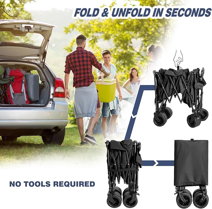 Chihee Garden Cart Collapsible Outdoor Utility Wagon Cart,Folding Beach Cart Oversized Capacity 254L,Heavy Duty Portable Wagon All Terrain Wheels Oversized Side Pocket 2 Drink Holders for Camping