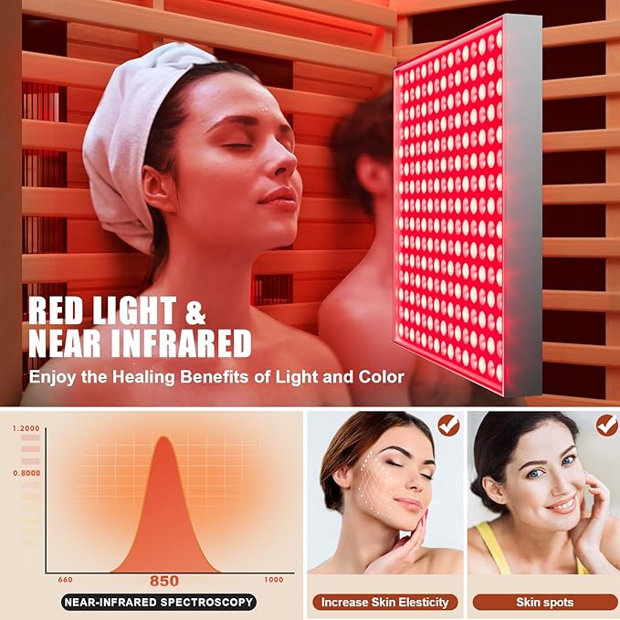 Full Spectrum Sauna for Home, 3 Person Indoor Infrared Spa Room with 10 Minutes Warm-up Heat, Canadian Hemlock Wood Home Sauna with Bluetooth and Tempered Glass