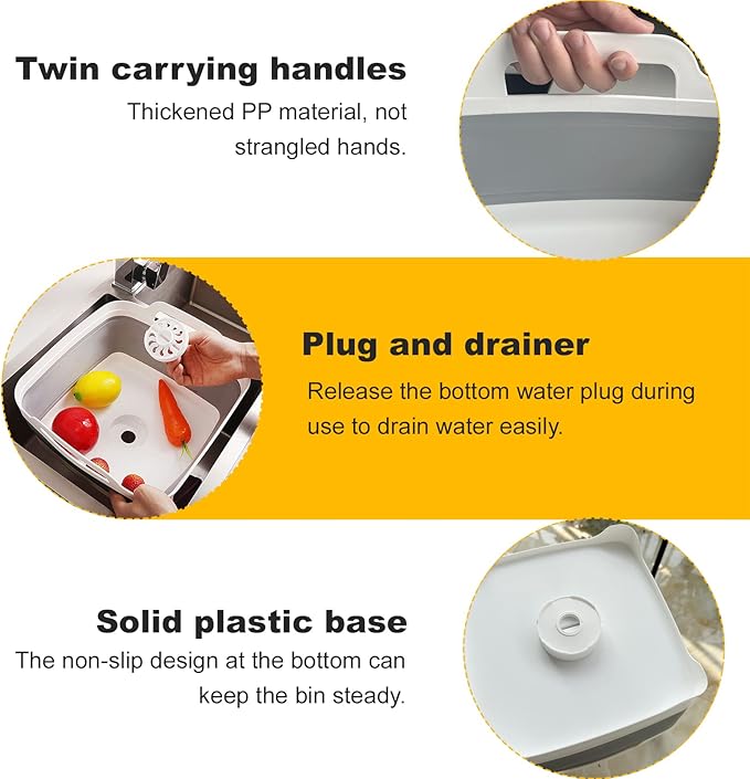 Collapsible Dish Basin & Sink Tub with Drain Plug – 2.4 Gal Baby Bottle Wash Basin, Bottle Washing Bin for RV, Camping, Kitchen | Collapsible Water & Bottle Basin (Grey)