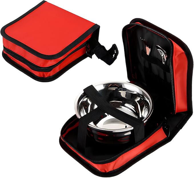 Travel Camping Cooking Utensils Organizer Bag, Portable Storage Pouch for BBQ Camp Cookware Kitchen Accessories Kit Bag, Suitable for All Kinds of Tableware Storage, Red