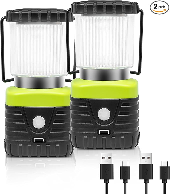 2PCS 3200K Warm Light LED Camping Lantern Rechargeable 1000LM, 4500mAh Power Bank, Flashlight for Hurricane Emergency, Hiking, IP44 Waterproof Lantern(Black)