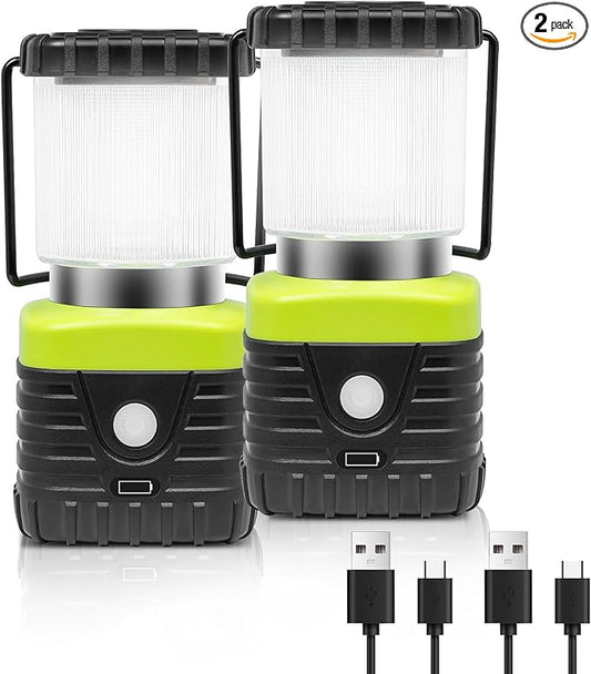 2PCS 6500K White Light LED Camping Lantern Rechargeable 1000LM, 4500mAh Power Bank, Flashlight for Hurricane Emergency, Hiking, IP44 Waterproof Lantern(Black)