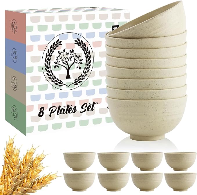 Homienly 10 OZ Dessert Bowls Wheat Straw Small Bowls Reusable Kids Bowl Mini Bowl for Ice Cream, Side Dishes, Fruit, Snack, Portion Control Unbreakable Lightweight Bowl Set, Microwave Safe (Beige)