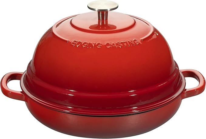 Enameled Cast Iron Dutch Oven Pot with Lid, Round Bread Oven for Homemade Sourdough Bread Baking, 6 Quart, Red