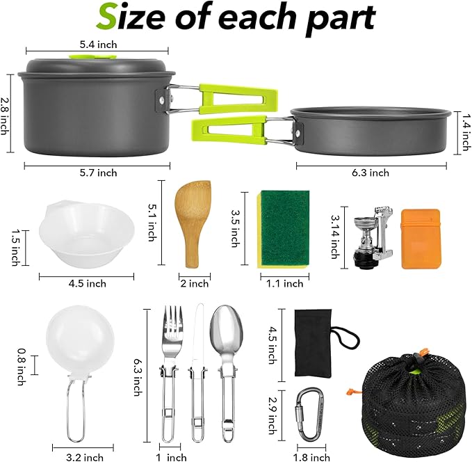 15pcs Camping Cookware Mess Kit,Non-Stick Lightweight Pots Set Portable Outdoor Cookware for Camping Backpacking Hiking Outdoor Cooking and Picnic