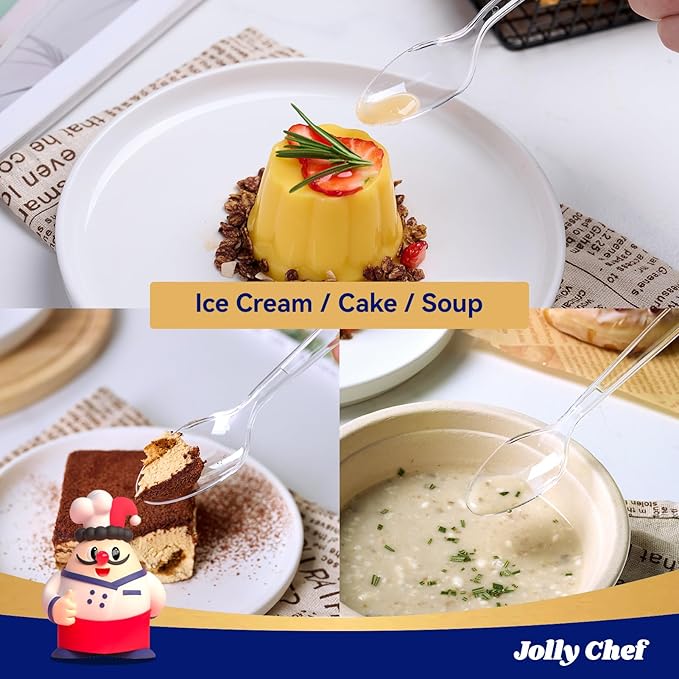 JOLLY CHEF 300 Count Clear Plastic Teaspoons Heavy Duty, 6.54" Heat Resistant Solid and Durable Plastic Teaspoons Disposable, Disposable Bulk Cutlery Perfect for Parties Supply Events Everyday Use