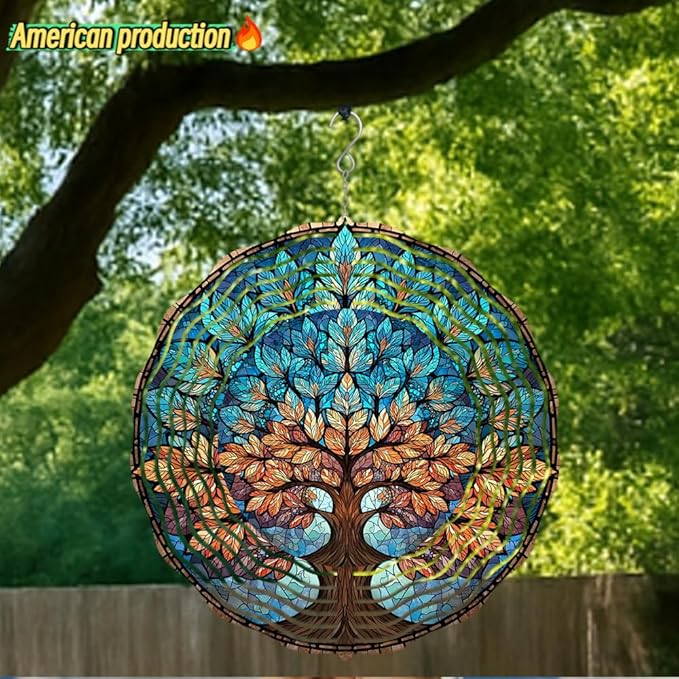 3D Wind Spinner for Garden - 10inch Stainless Steel with Double-Sided UV Printing | High-Resolution Images | Weather-Resistant Outdoor Spinning Decor for Patio, Yard & Gifts (Colorful Tree)