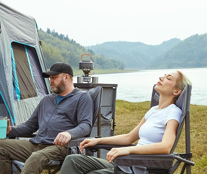 TIMBER RIDGE Oversized Folding Camping Chair High Back Heavy Duty for Adults Support up to 500lbs with Cup Holder, Side Pocket Cooler Bag