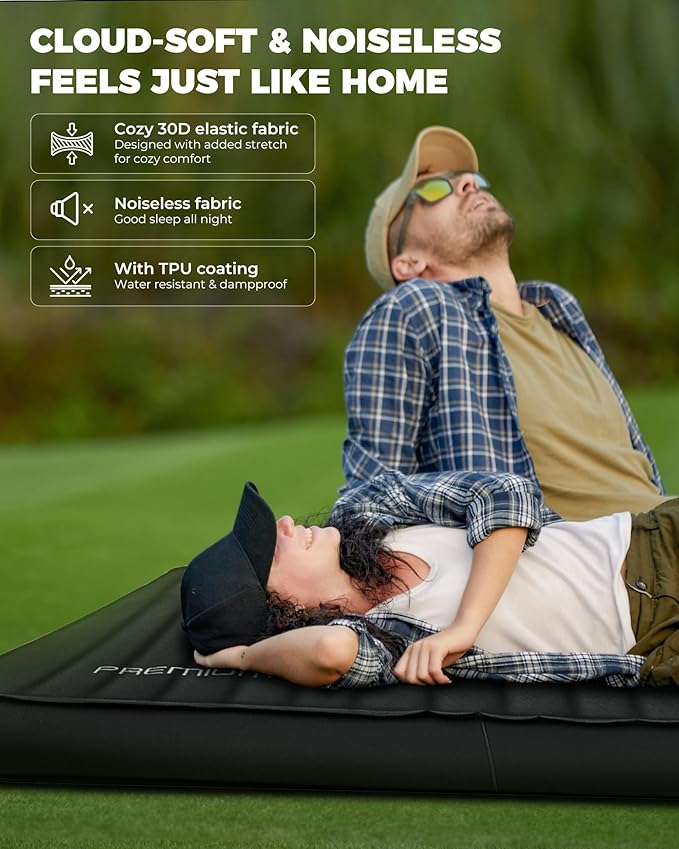 KingCamp Self Inflating Sleeping Pad, R 7.9 Air & Foam Camping Mattress 2 Person, 3" Thick Full Size Double Sleeping Pad with Pump Sack for Camp Tent Outdoor Car, PVC Free (Black)