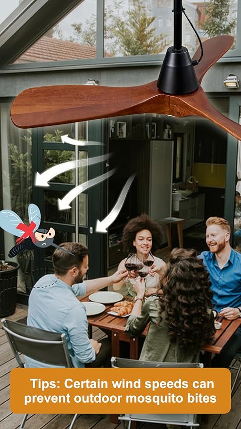 3 Blades Wood Outdoor Ceiling Fan with Light for Patios, Farmhouse Rustic Ceiling Fans with Lights, 34" Plug-in Wet Rated Outdoor Gazebo Fan for Exterior House Porch Patio, Waterproof,F247