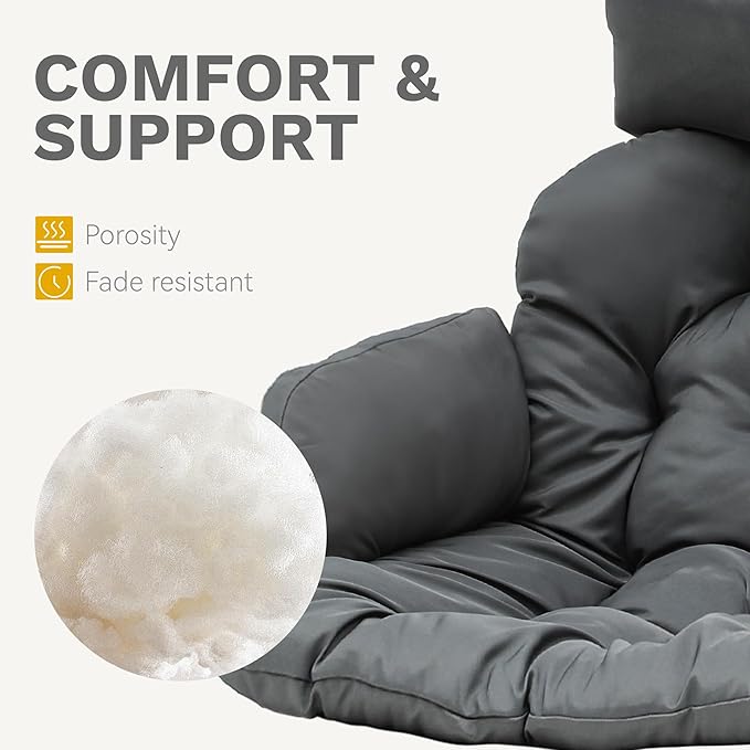 DWVO Egg Chair with Stand, Hanging Outdoor Rattan Wicker Patio Hammock Indoor Egg Chair with Cushion, Hanging Swing Chair 300lbs for Porch, Garden, Bedroom, Balcony, Gray