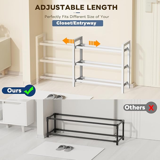 Mavivegue Expandable Shoe Rack, 4-Tier Shoe Organizer for Closet, Adjustable Shoe Rack for Front Door Entrance, Entryway