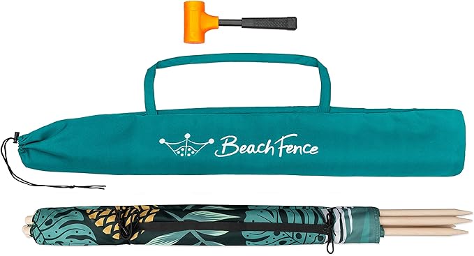 Premium 20 ft Beach Windscreen, Privacy Screen, Wind Blocker - Pineapple Oasis, Free Rubber Mallet and Carry Bag Included