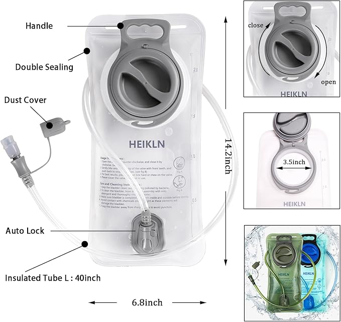Hydration Bladder 1.5L-2L-3L,Leak Proof Water Reservoir, BPA Free Military Water Storage Bladder Bag Hydration Pack Replacement Easy Clean for Bicycling Hiking Camping Hunting Running