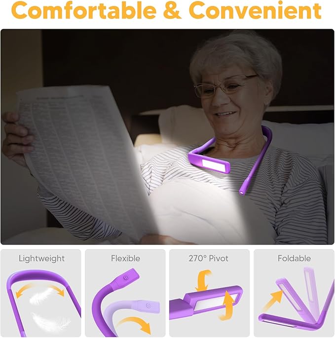 Neck Reading Lamp Purple Gifts For Women Book Lovers Knitting Crochet Accessories, Stocking Stuffers Christmas Birthday Present For Mom Wife Grandma Bible Readers Knitters Quilting Sewing Supplies