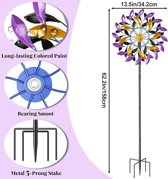 Wind Spinners Outdoor for Yard and Garden, 360 Degrees Metal Wind Sculptures & Spinners, Windmill for Outside Patio Lawn Decor Gifts for Family Friends