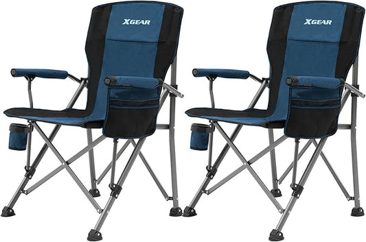 XGEAR Camping Chair Hard Arm High Back Lawn Chair Heavy Duty with Cup Holder, for Camp, Fishing, Hiking, Outdoor, Carry Bag Included