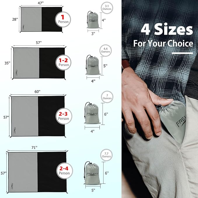 Frelaxy Pocket Picnic Blanket, Waterproof Sandproof Beach Mat, Compact Camping Tarp for Festivals, Hiking, Travel, Outdoor Recreation (Grey, 57'' x 71'')