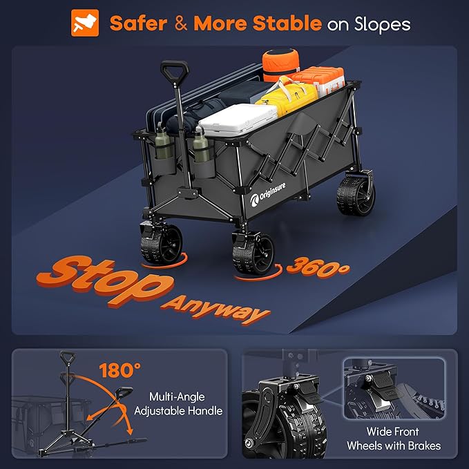 220L Collapsible Wagon Cart Foldable, 460LB Load Capacity Heavy Duty Folding Beach Wagons with Big All-Terrain Wheels, Utility Carts for Groceries, Shopping, Camping, Sports - Grey