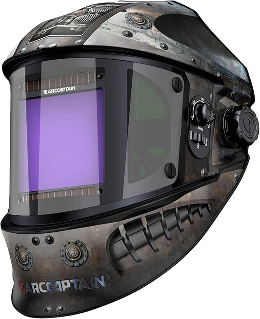 ARCCAPTAIN Auto Darkening Welding Helmet with Side View, 180° Panoramic View, 1/1/1/1 True Color Large Viewing Welding Hood with 4 Arc Sensor Solar Powered, Wide Shade 4/5-9/9-13 for TIG MIG ARC CUT