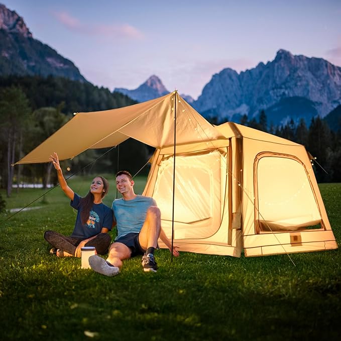 ABORON 2/6/8 Person Inflatable Camping Tent, Easy Setup Blow Up Tent with Hand Pump, PU3000mm Waterproof & Breathable 4 Season Glamping Tent for Outdoor Camping