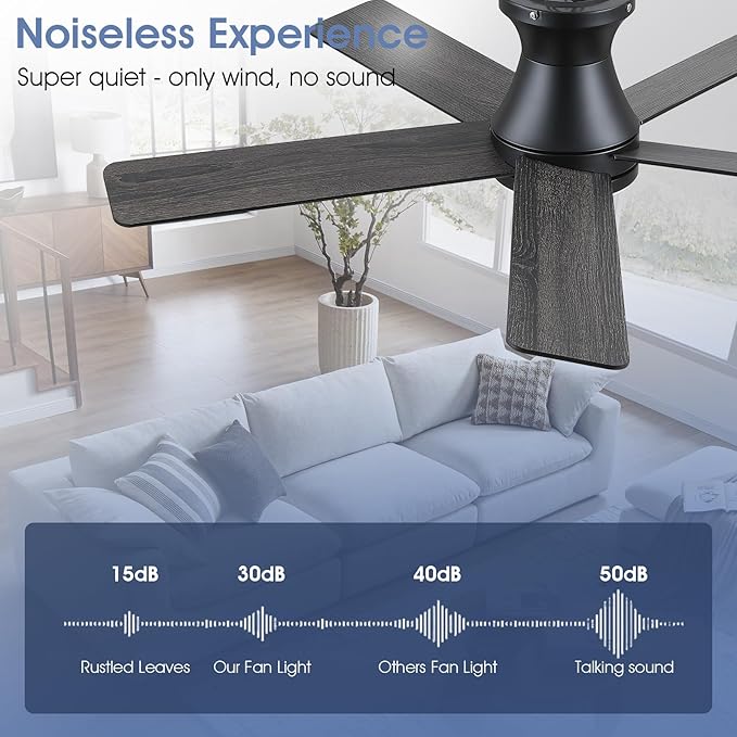 46" Low Profile Ceiling Fans with Lights and Remote, Black Indoor Ceiling Fan Light with Quiet Reversible DC Motor,Modern Flush Mount Ceiling Fans with Dimmable LED for Bedroom Kitchen