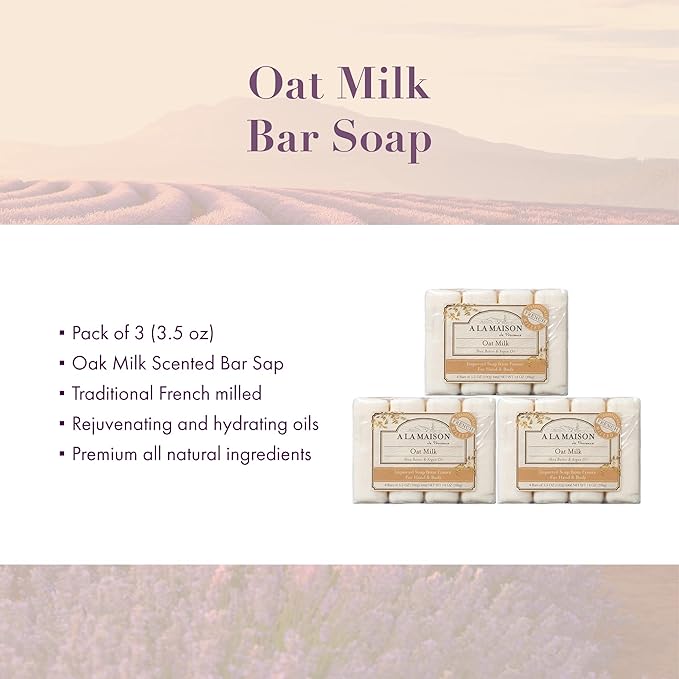 A LA MAISON Oat Milk Bar Soap - Triple French Milled Natural Moisturizing Hand Soap Bar (12 Bars of Soap, 3.5 oz)