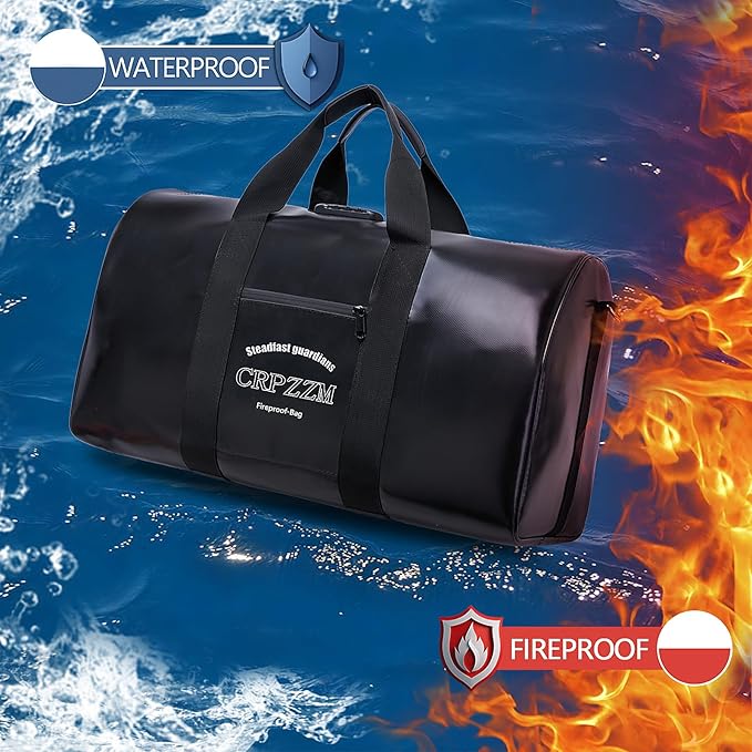 fireproof waterproof travel duffle bag,fireproof bag with lock，Waterproof is suitable for indoor storage, travel, camping and other scenarios (black, 17 * 10 * 8.6 inch)