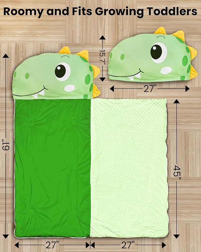 Primlect Kids Sleeping Bag with Pillow, Larger Toddler Nap Mat, Plush Slumber Bag for Boys Girls Daycare Preschool Kindergarten Birthday Gift Travel Sleepover Ages 3-6 Years