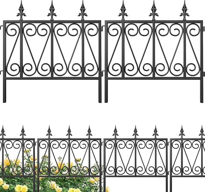 AMAGABELI GARDEN & HOME 5 Panels 24in(H)×10ft(L) Decorative Garden Fences and Borders for Dogs No Dig Metal Garden Edging Border Animal Barrier Fencing for Flower Bed Yard Patio