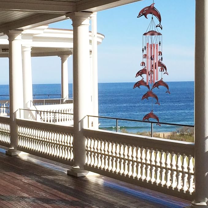 Dolphin Wind Chimes for Garden, Home, Balcony, Yard, Outdoor Decoration, Blessing Wind Bells, Memorial Wind Chime, Wind Catcher, Dolphins Wind Chimes Xmas Gifts for Mom, Grandma, Family, Women, Friend