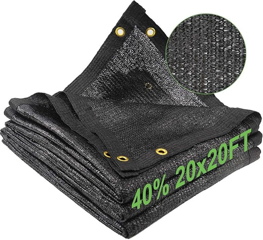 Shade Cloth for Garden, 40% 20 x 20 FT Black Mesh Tarp with Reinforced Grommets, Sun Shade Net Greenhouse Shade Cloth for Plants Cover, Vegetables, Patio, Chicken Coop Sunshade