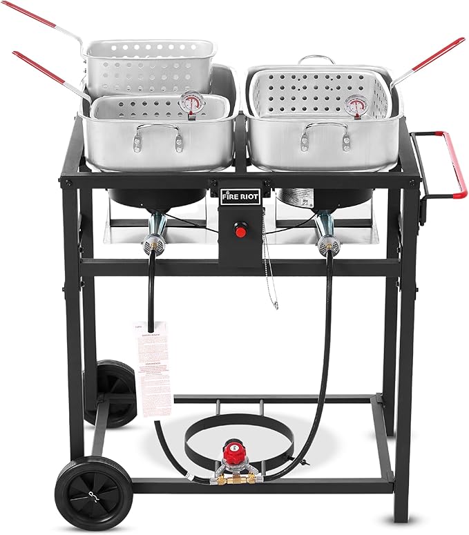Deep Fryer with Double Burner Propane Stove Outdoor - 2-18QT Aluminum Pots & Frying Baskets- Perfect for fish fryers, Wings, Fries, Cajun Fry