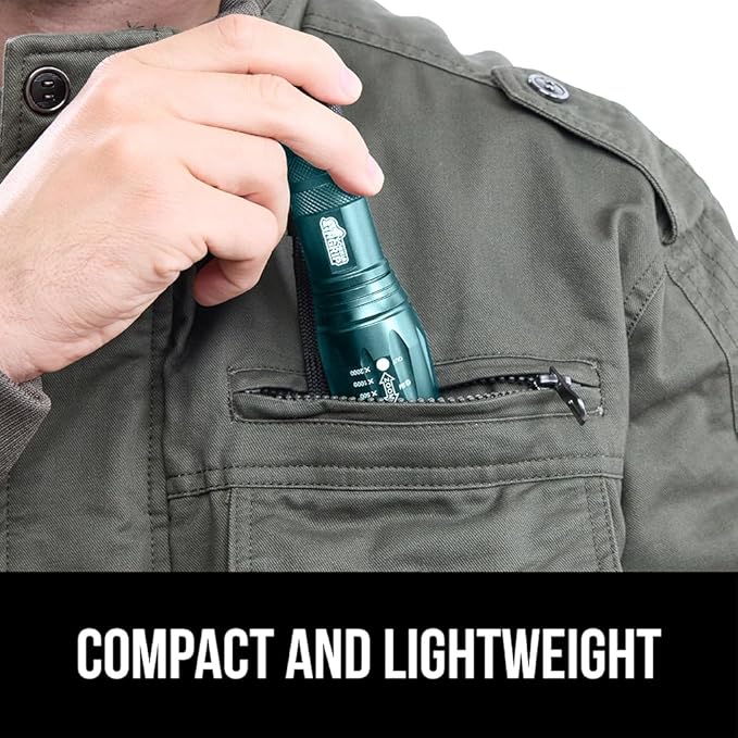 GORILLA GRIP Powerful LED Tactical Flashlight, 750 FT High Lumens 5 Adjustable Modes, Water Resistant, Ultra Bright Zoom Flashlights, Small Mini Flash Light, Camping, Night Dog Walking, Teal Blue