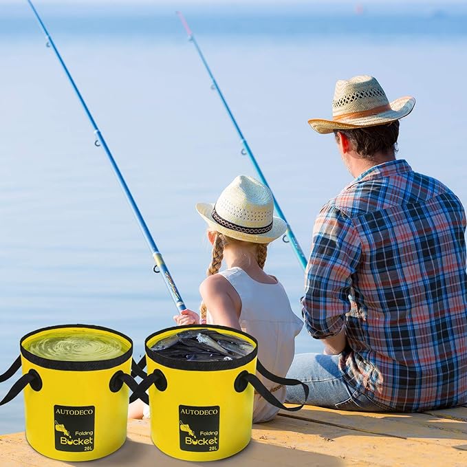 AUTODECO 2 Pack Collapsible Bucket 5 Gallon Container Folding Water Bucket Portable Wash Basin for Outdoor Travelling Camping Fishing Gardening Car Washing 20L