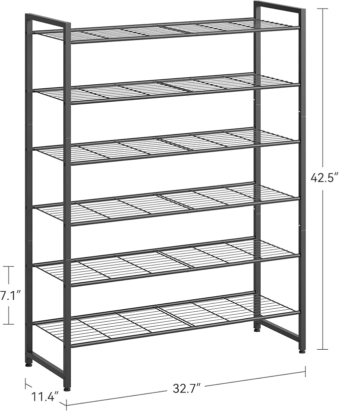 Shoe Rack, Metal Shoe Organizer, 6 Tier Garage Shoe Rack Max Holds 30 Pairs,Shoe Storage Shelf for Closet,Entryway, Black