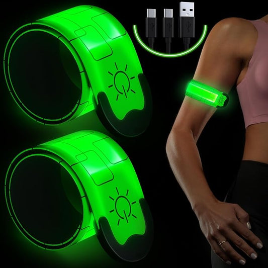 LED Armband for Running (2 Pack), Light Up Armbands Rechargeable, Running Lights, High Visibility Reflective Running Gear for Running Walking Cycling
