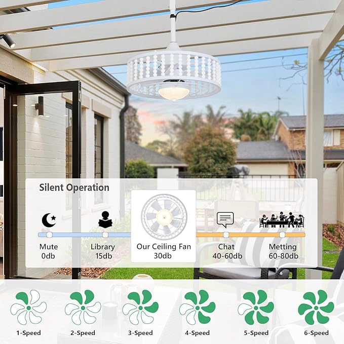 Outdoor Ceiling Fans with Lights and Remote, Waterproof LED Dimmable Ceiling Fan, Reversible, 3CCT, 6 Wind Speeds, White Plug in Ceiling Fan, Farmhouse Boho Hanging Gazebo Fan for Patios Porch Indoor