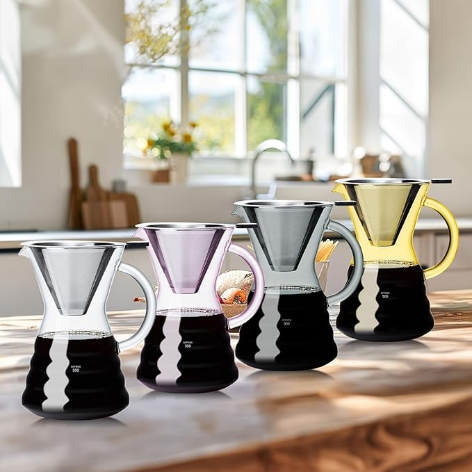 Unbreakable - Pour Over Coffee Maker with Permanent Stainless Filter 32 fl oz, Thickened Heat-Resistant Borosilicate Glass Dripper Coffee Brewer, Stovetop Safe, Ink