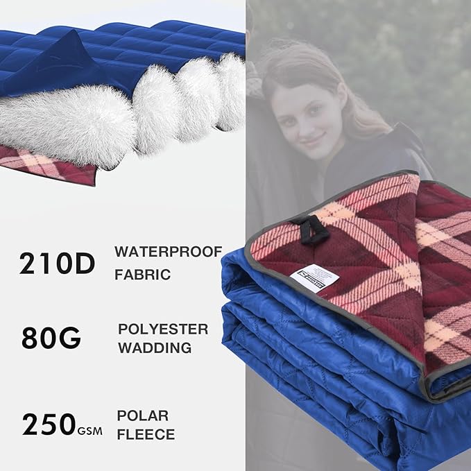 DUKUSEEK Hooded Outdoor Blanket, Waterproof Camping Blanket, Quilted, Thick Fleece, Warm, Windproof, Sand Proof, Portable and Wear-Resistant, Perfect for Stadium, Picnic, Camping