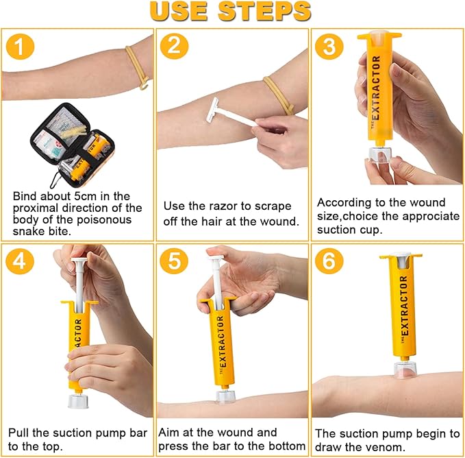 Snake Bite Kit, Bee Sting Kit, Emergency First Aid Supplies, Venom Extractor Suction Pump, Bite and Sting First Aid for Hiking, Backpacking and Camping. Includes Bonus CPR face Shield (Camouflage)