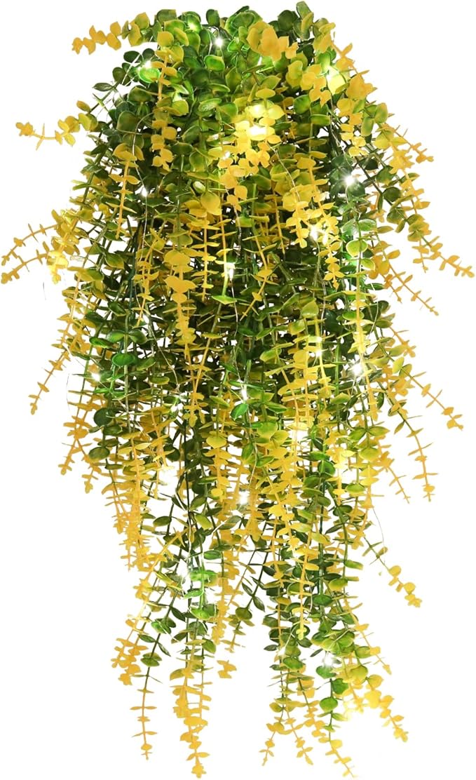 3 Packs Hanging Money Plants Faux Hanging Plants Indoor Fake Hanging Planta Artificial Hanging Plants for Room Wall Kitchen Garden Outdoor Bathroom Wedding Courtyard Autumn Party Decorations(Yellow)
