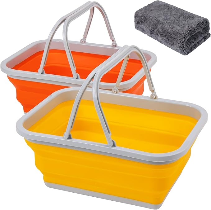 AUTODECO Collapsible Sink with Handle Towel, 2.37 Gal / 9L Foldable Wash Basin for Washing Dishes, Camping, Hiking and Home